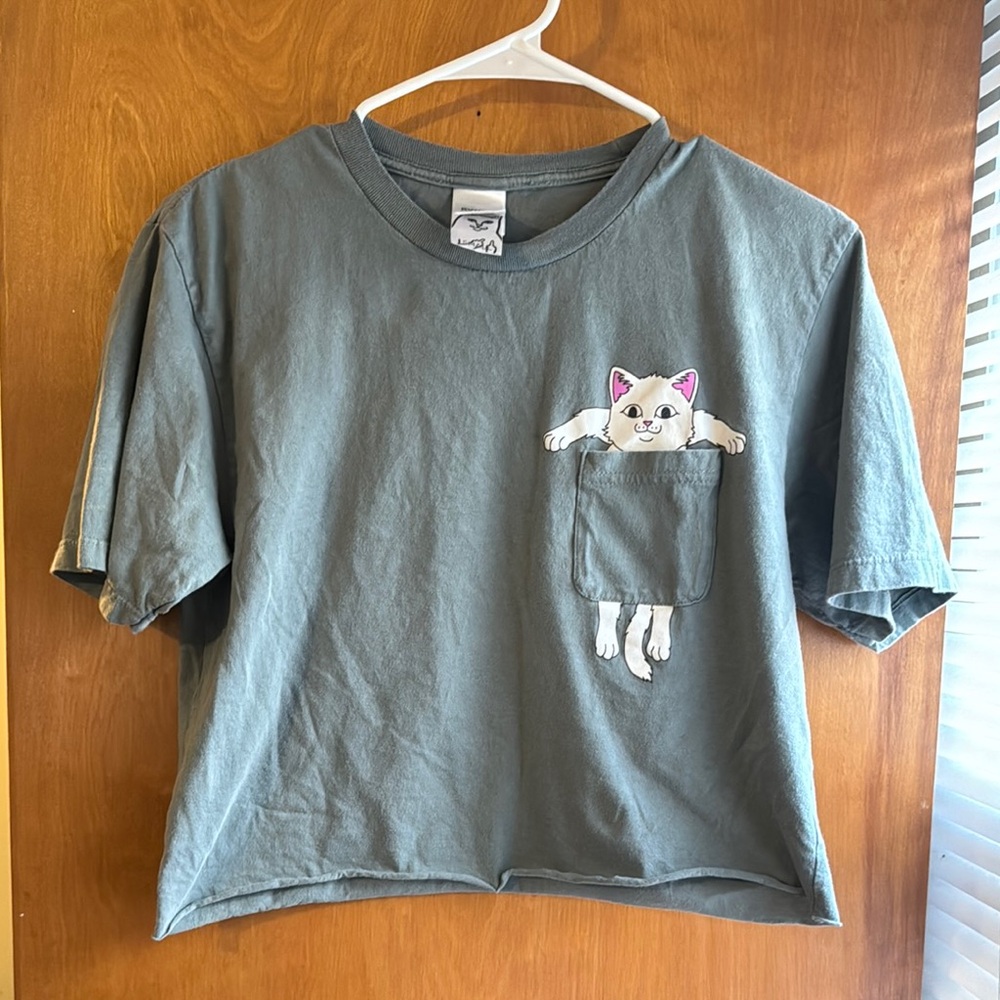 Gray T-Shirt with Cat Pocket Design